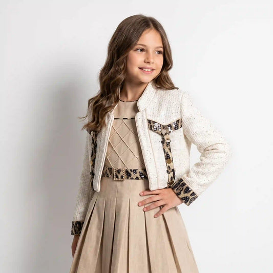 Desert Sunset Girls’ Dress with Tweed Bolero
