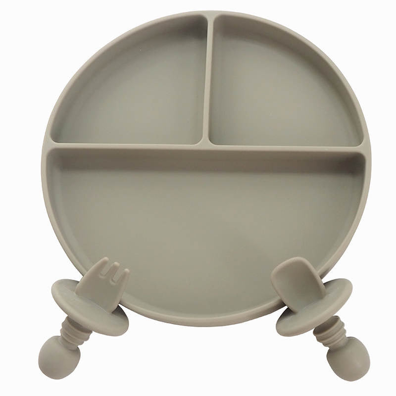 Assiette à ventouse en silicone avec cuillère/fourchette - Vert