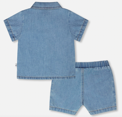 Ensemble short et chemise | Chambray bleu clair | Deux par Deux