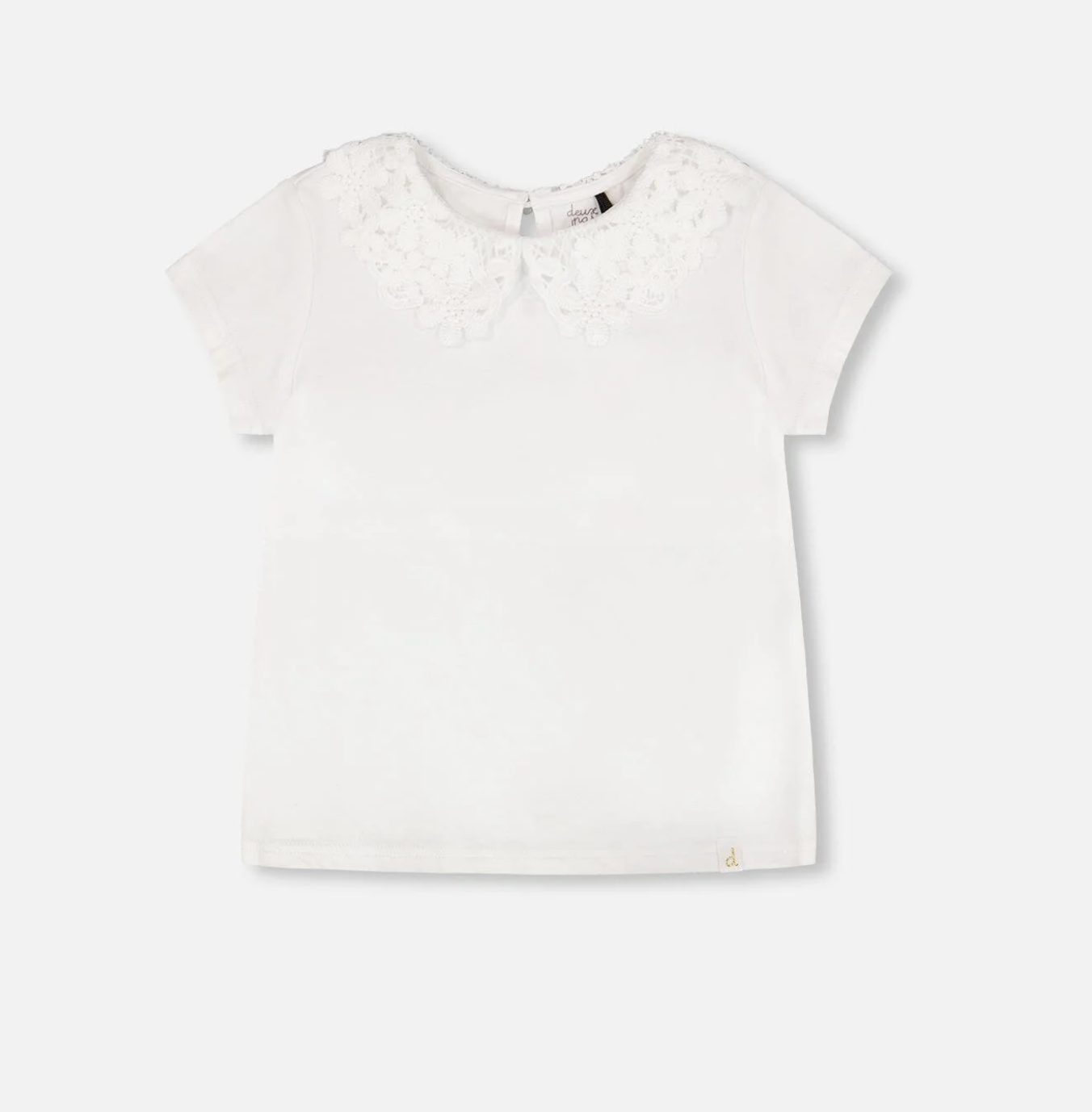 T-shirt col Claudine en crochet | Blanc | Deux par Deux