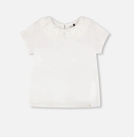 T-shirt col Claudine en crochet | Blanc | Deux par Deux