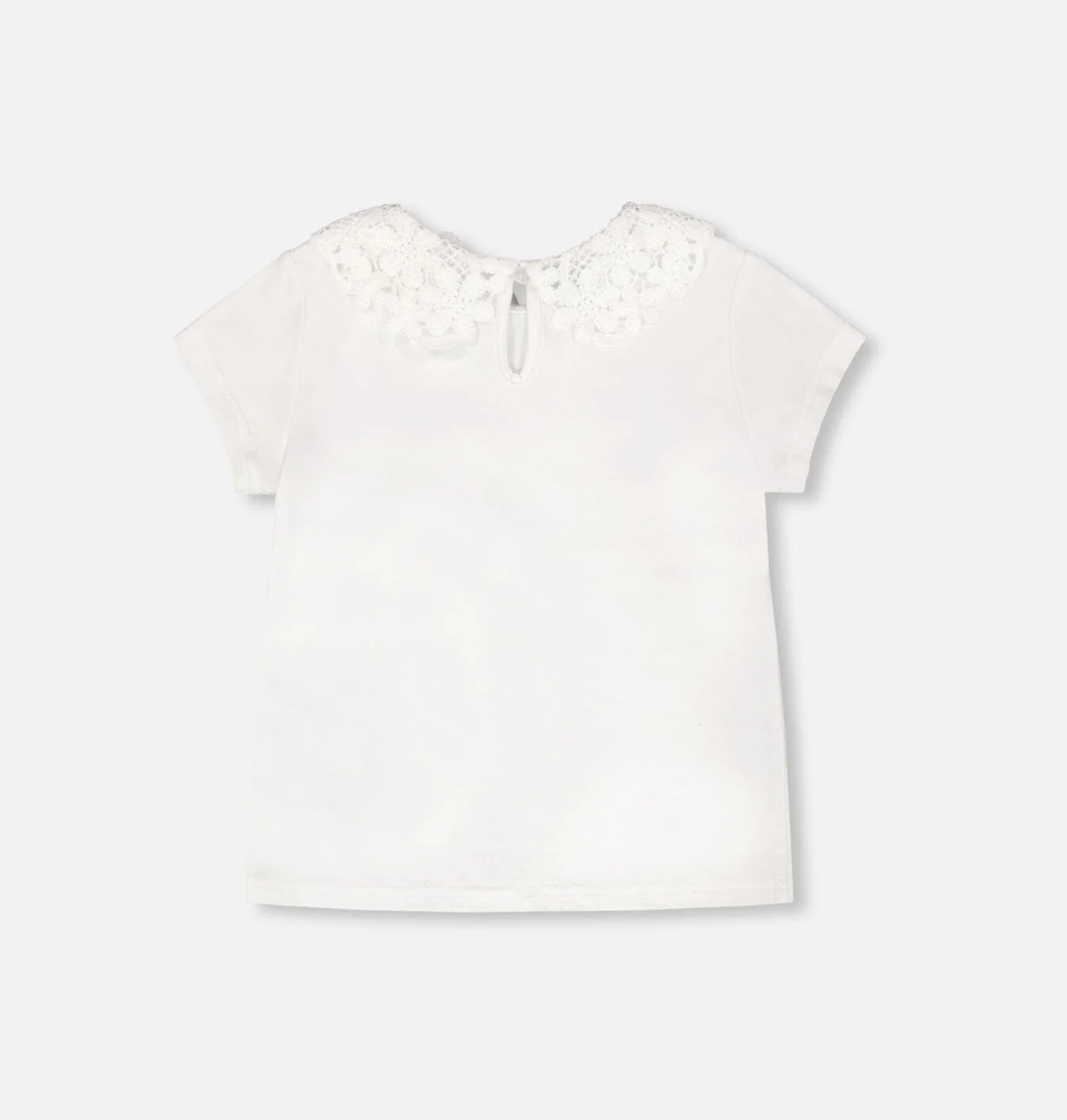 T-shirt col Claudine en crochet | Blanc | Deux par Deux