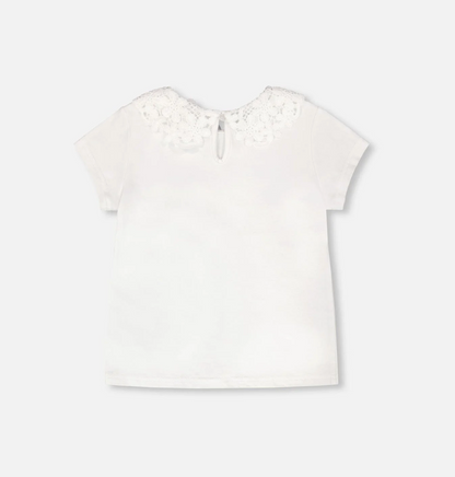 T-shirt col Claudine en crochet | Blanc | Deux par Deux