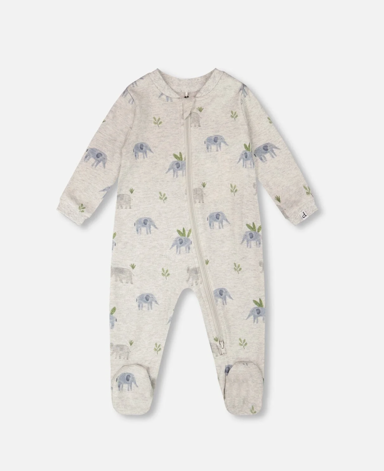Pyjama une pièce en coton biologique | Imprimé éléphant sur gris | Deux par Deux