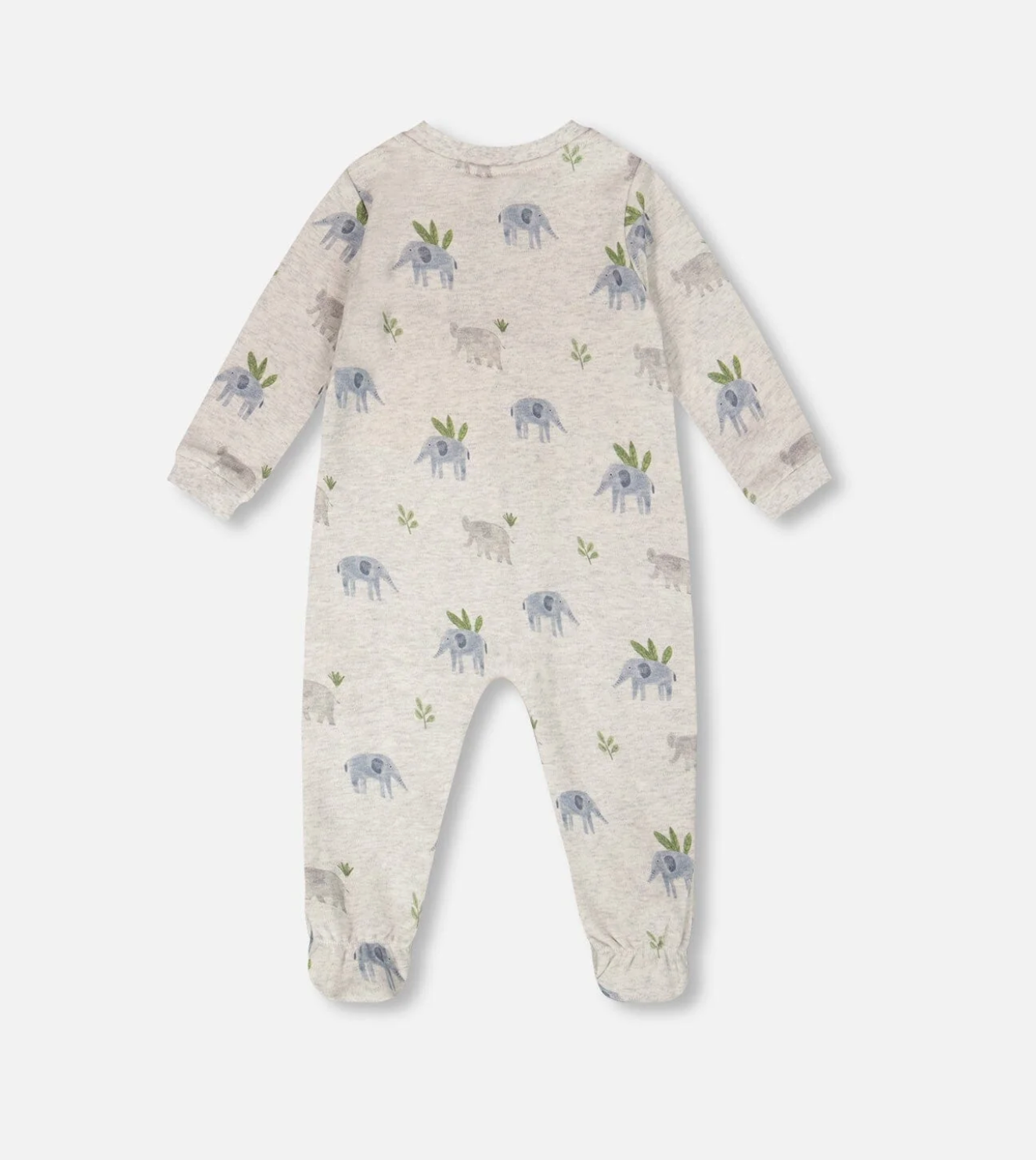 Pyjama une pièce en coton biologique | Imprimé éléphant sur gris | Deux par Deux