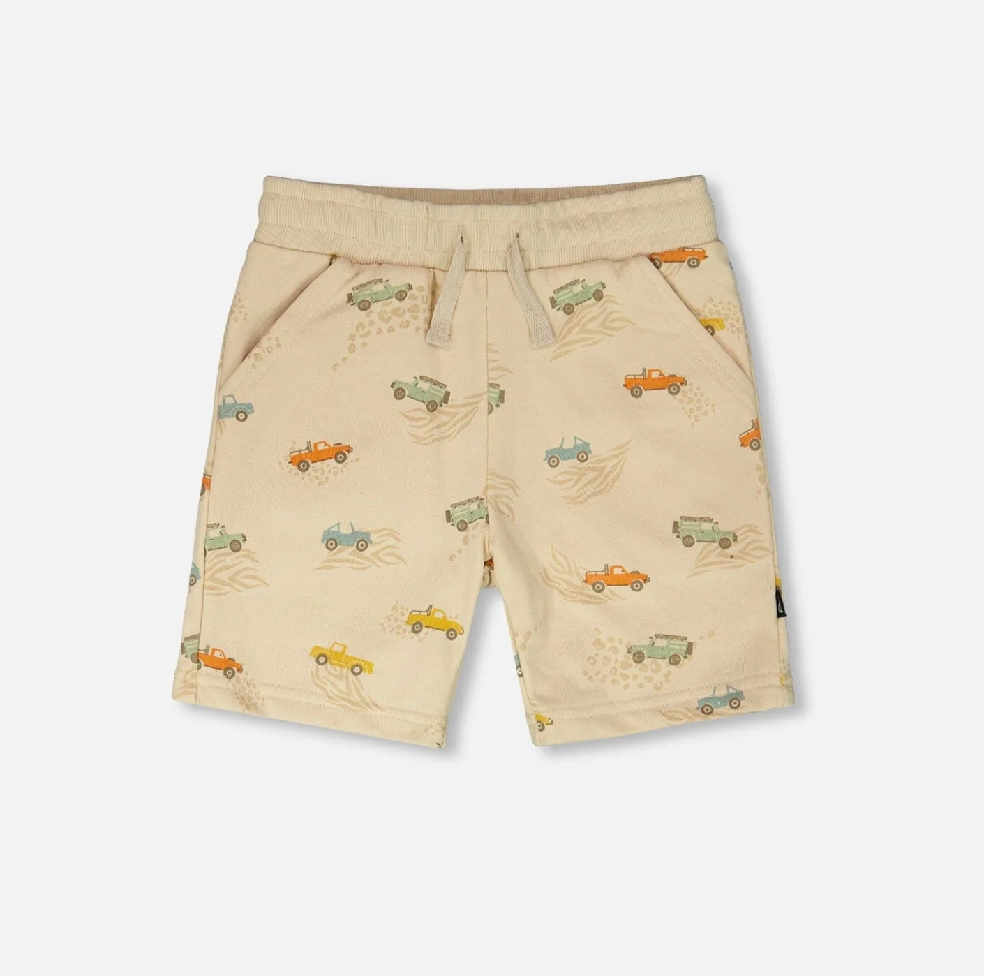 Shorts en molleton | Imprimé Jeep sur beige | Deux Par Deux