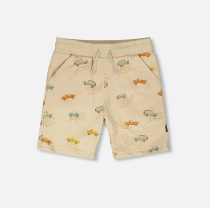 Shorts en molleton | Imprimé Jeep sur beige | Deux Par Deux