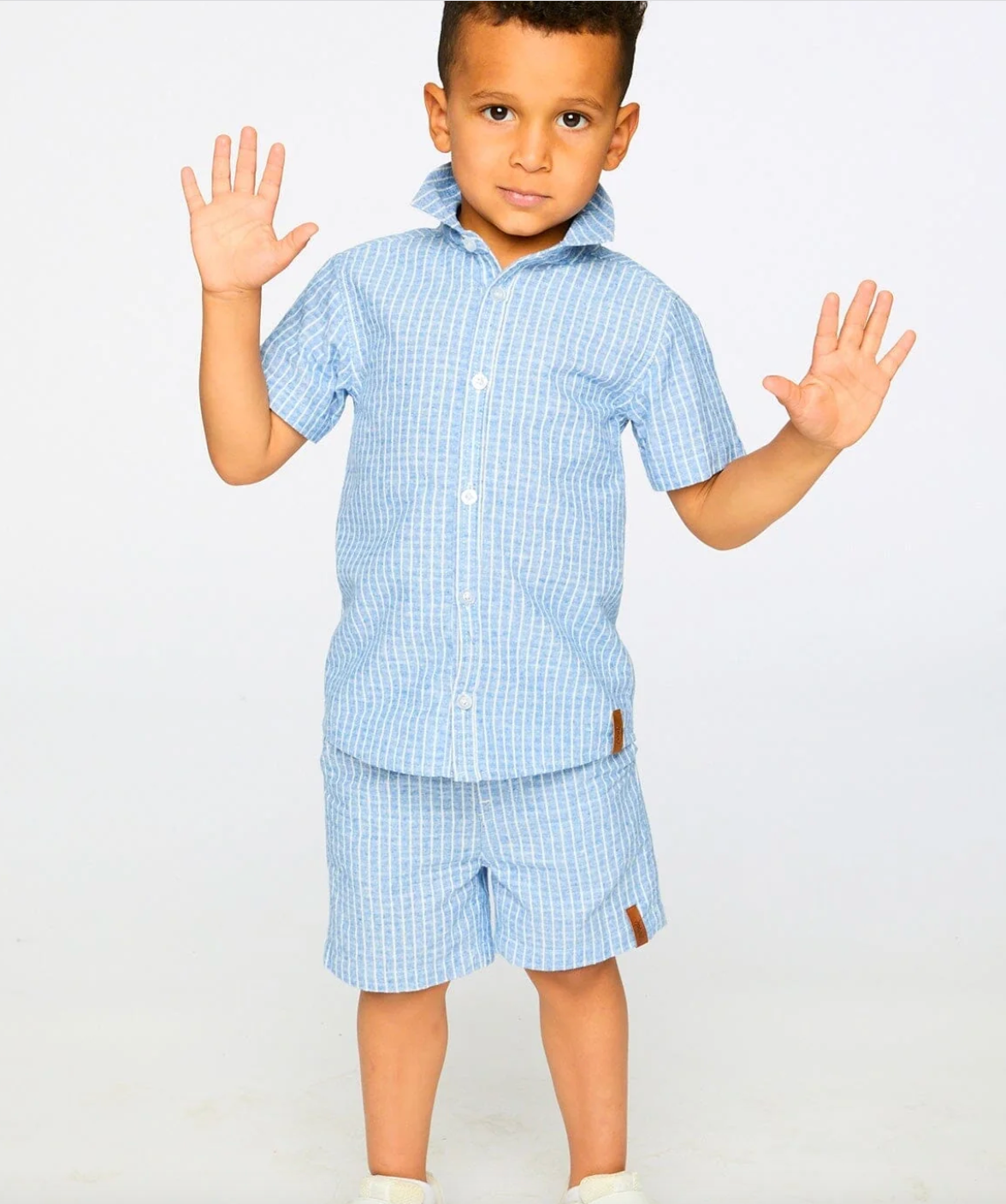 Short en chambray | Rayures denim | Deux Par Deux