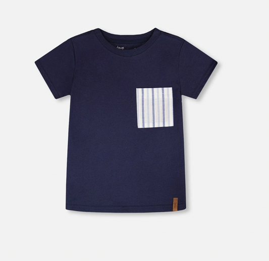 T-Shirt avec poche poitrine | Bleu foncé | Deux par Deux