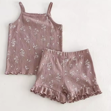 Pointelle Print Short Set - Purple