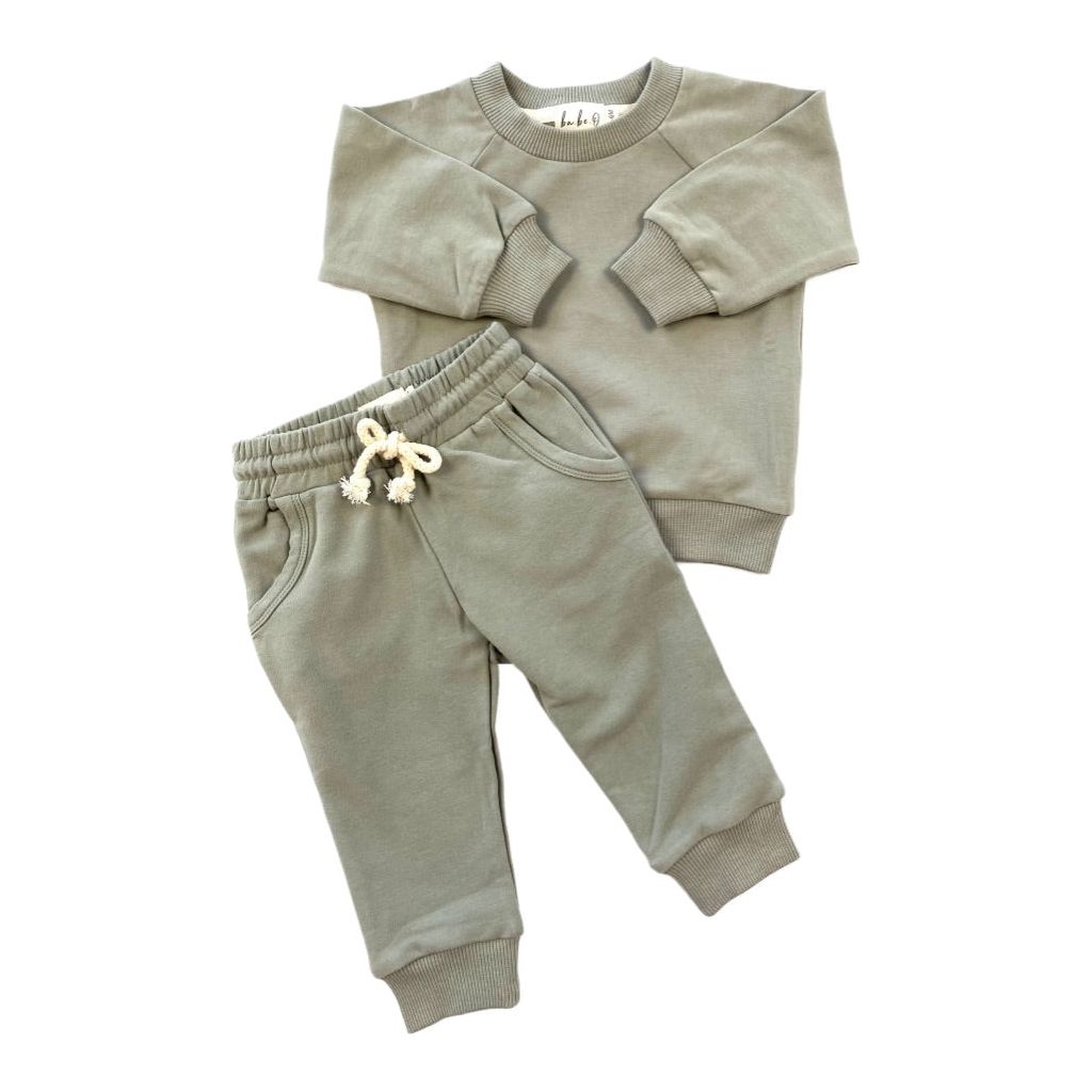 Ensemble survêtement bébé et enfant en coton biologique, sauge