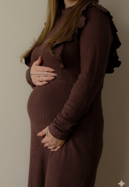 Chocolate Brown Ruffle Maternity Dress