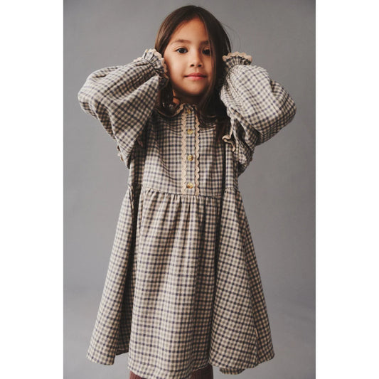 L/S Alissa Dress  | Blue Check | Wheat Kids