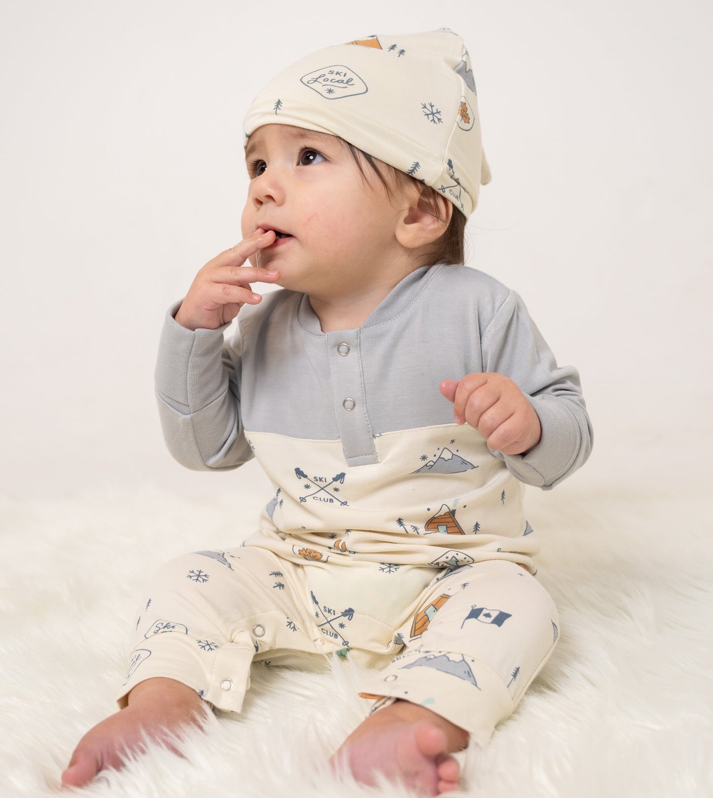 Bamboo Long Sleeve Romper (Ski Club Print)