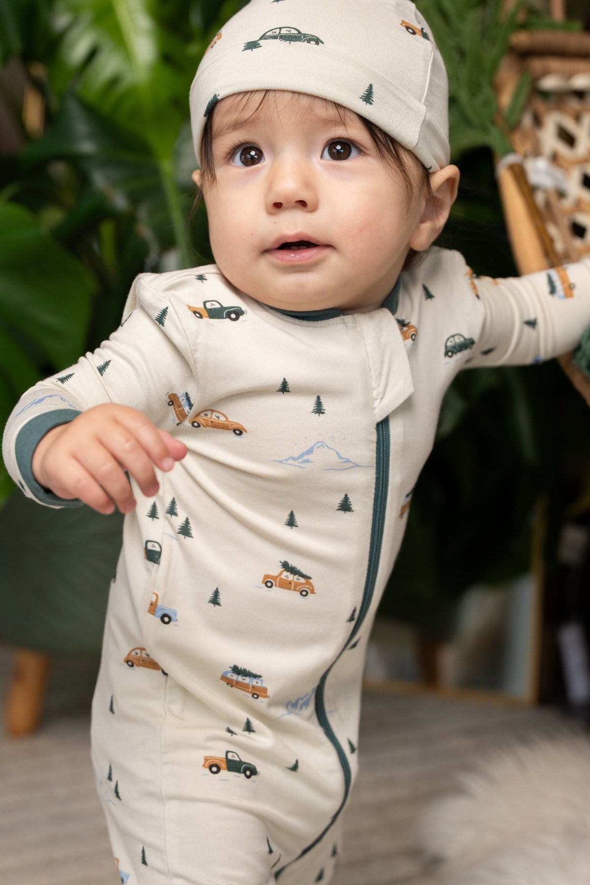 Bamboo Footies with Two Way Zipper (Winter Road Trip Print)