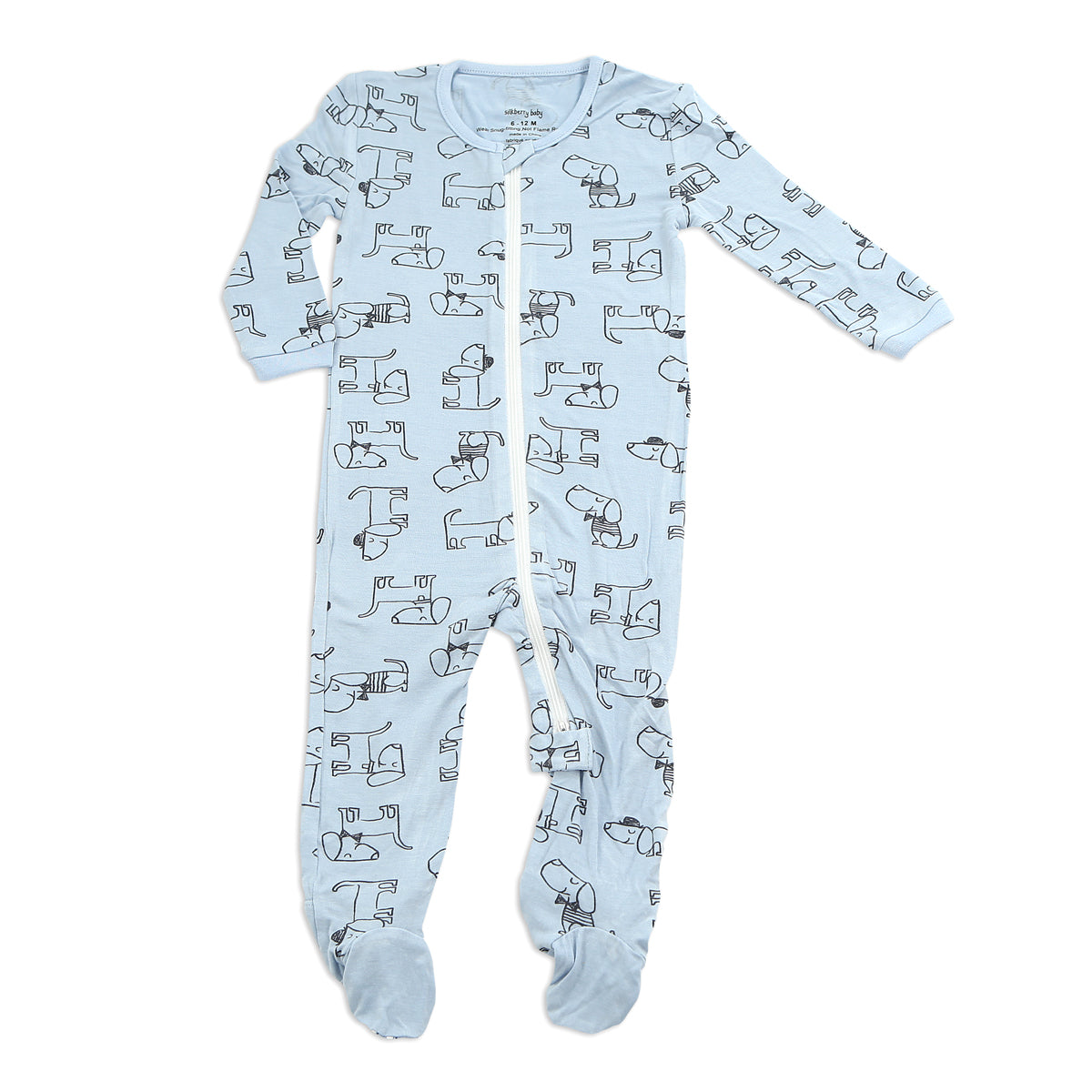 Bamboo Printed Footies with Easy Dressing Zipper - Dog Print (Periwinkle)