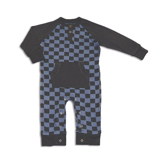 Bamboo Long Sleeve Romper with Kangaroo Pocket (Check It Out Print)