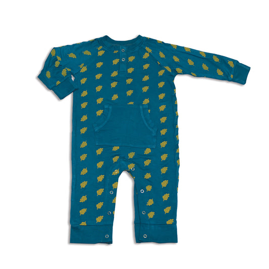 Bamboo Long Sleeve Romper with Kangaroo Pocket (Dotty Leaf Print)