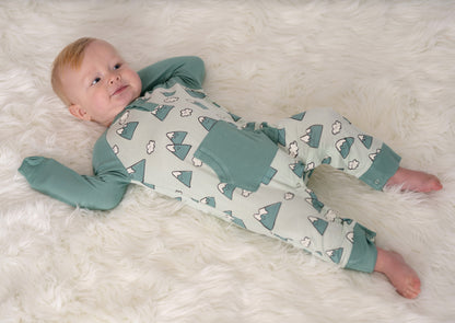 Bamboo Long Sleeve Romper with Kangaroo Pocket (Snowy Rockies Print)