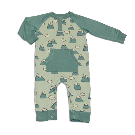 Bamboo Long Sleeve Romper with Kangaroo Pocket (Snowy Rockies Print)