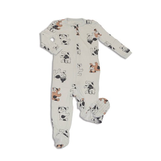 Bamboo Zip Up Footies (Cozy Bulldog Print)