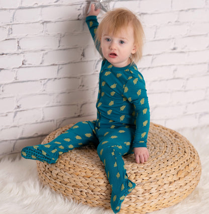 Rayon from Bamboo Zip Up Footies (Dotty Leaf Print)