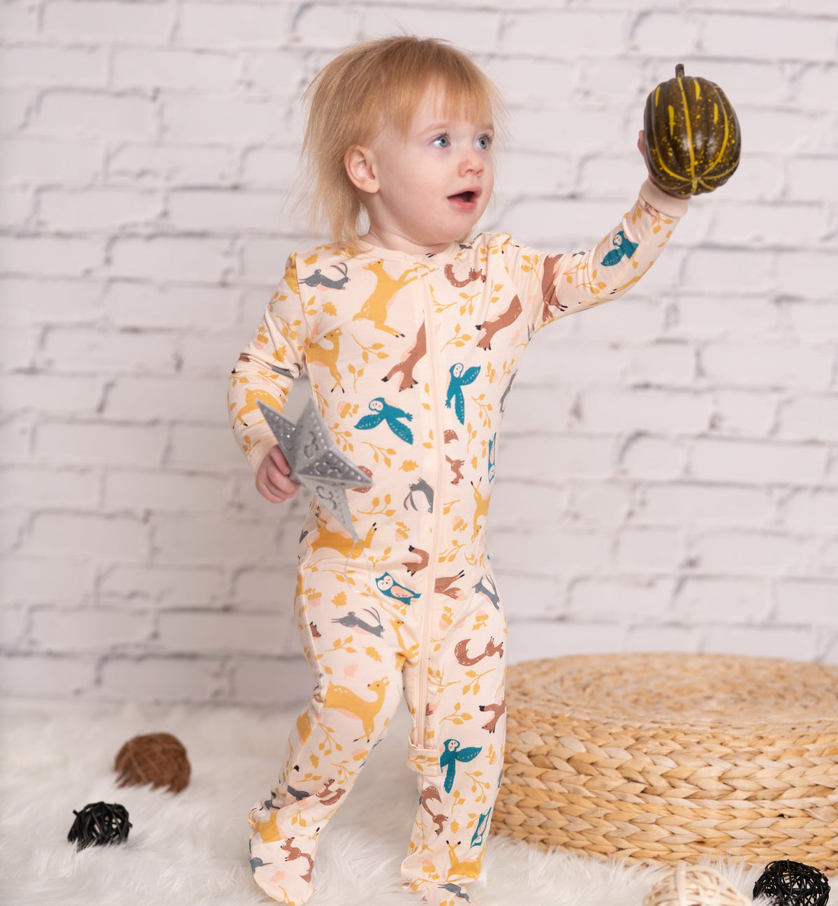 Bamboo Zip Up Footies (Woodland Frolic Print)