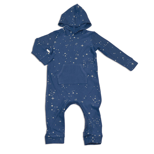 Bamboo Fleece Hooded Romper with Zipper (Galaxy Print)