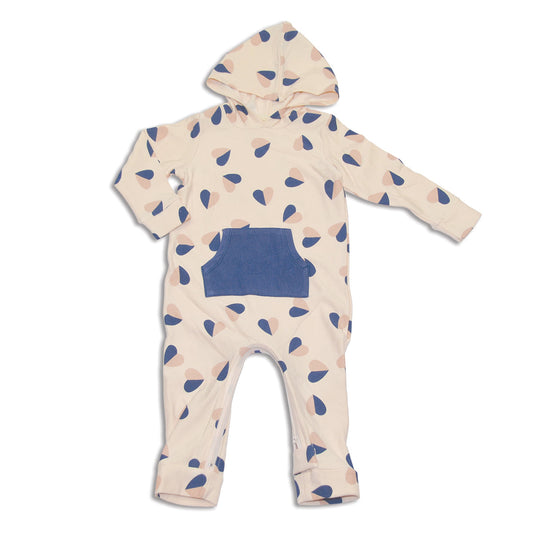 Bamboo Fleece Hooded Romper with Zipper (Heart Flutter Print)