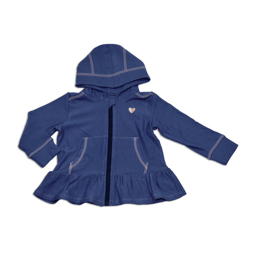 Bamboo Fleece Zip Hoodie with Ruffle (Galactic Blue)