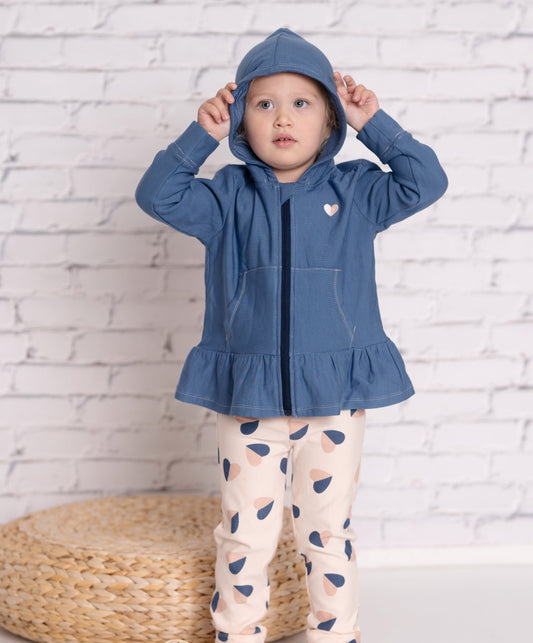 Bamboo Fleece Zip Hoodie with Ruffle (Galactic Blue)