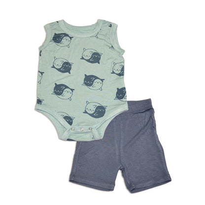 Cache-couche sans manches et short en rayonne de bambou — Yin Yang Seals/Flint