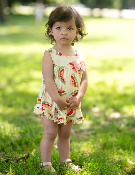 Bamboo Skirt Bodysuit (Watermelon Rainbow Print)