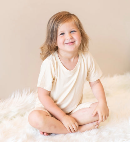 Rayon from Bamboo Short Sleeve Top & Shorts Pajama Set (Soft Sand)