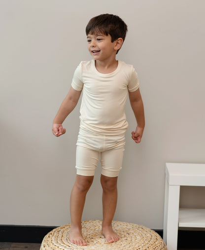 Rayon from Bamboo Short Sleeve Top & Shorts Pajama Set (Soft Sand)
