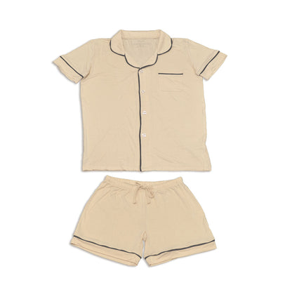 Women's Rayon from Bamboo Short Sleeve Collared PJ Set with Shorts (Soft Sand)