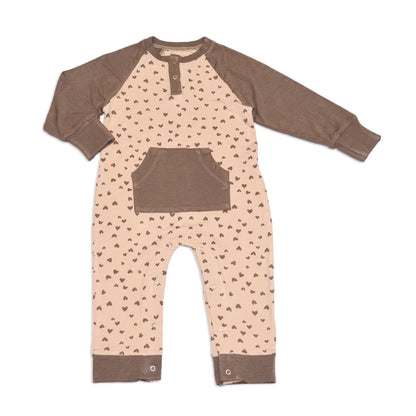 Bamboo Long Sleeve Romper with Kangaroo Pocket (Doodle Hearts Print)