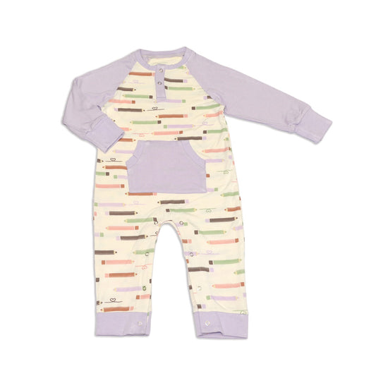 Bamboo Long Sleeve Romper with Kangaroo Pocket (Pretty Pencils Print)