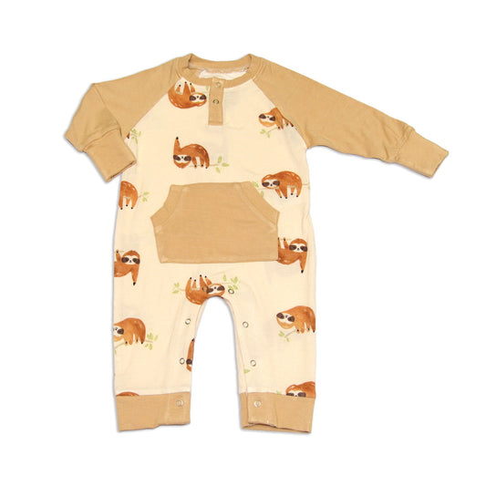 Bamboo Long Sleeve Romper with Kangaroo Pocket (Sleepy Sloth Print)