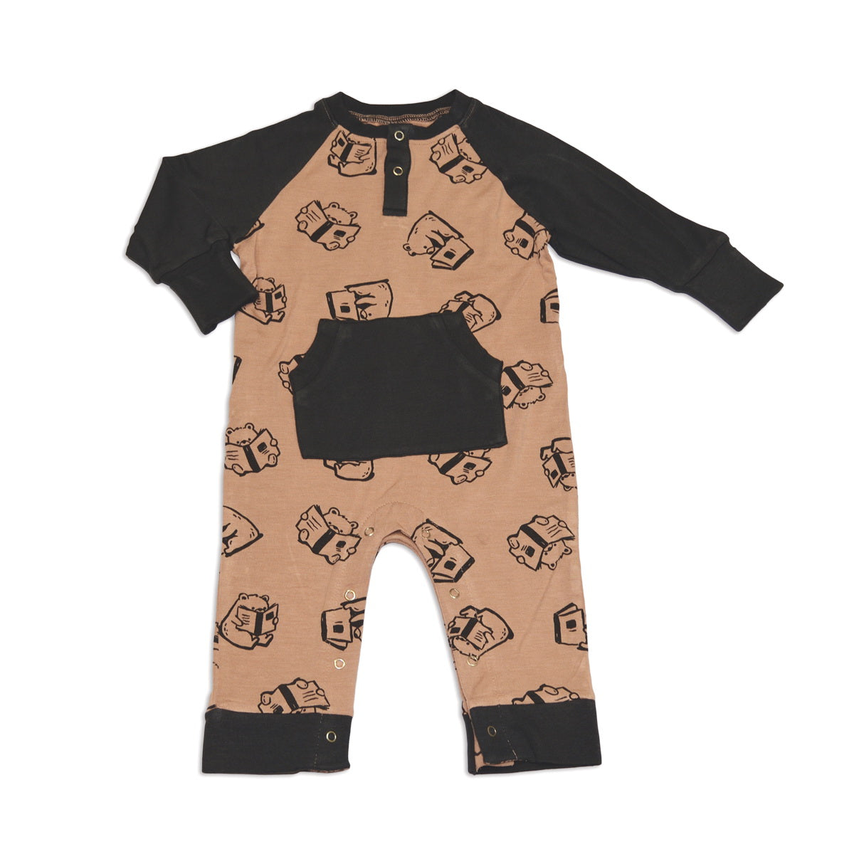Bamboo Long Sleeve Romper w/Kangaroo Pocket (Story Book Bear Print)