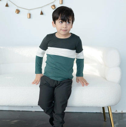 Rayon from Bamboo Long Sleeve Color Block T-shirt (Pirate Ship/Feather/Pine)
