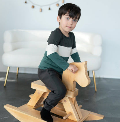 Rayon from Bamboo Long Sleeve Color Block T-shirt (Pirate Ship/Feather/Pine)