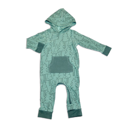 Bamboo Fleece Hooded Romper with Zipper (Forest Print)