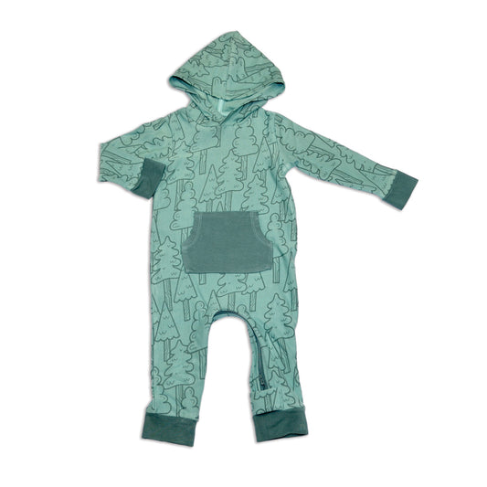 Bamboo Fleece Hooded Romper with Zipper (Forest Print)