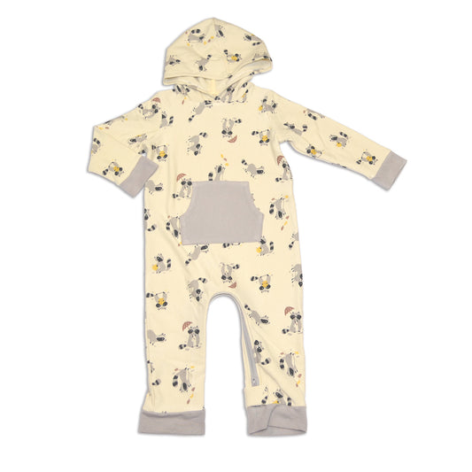 Bamboo Fleece Hooded Romper with Zipper (Autumn Raccoon Print)