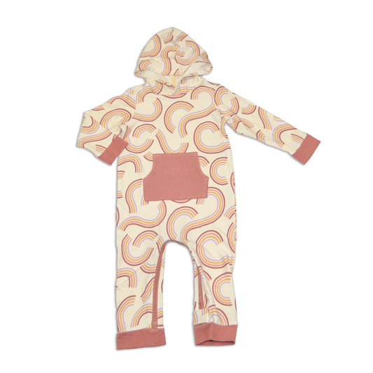 Bamboo Fleece Hooded Romper with Zipper (Rainbow Twist Print)