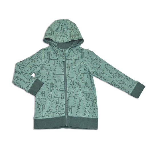 Bamboo Fleece Zip Hoodie with Kangaroo Pocket (Forest Print)