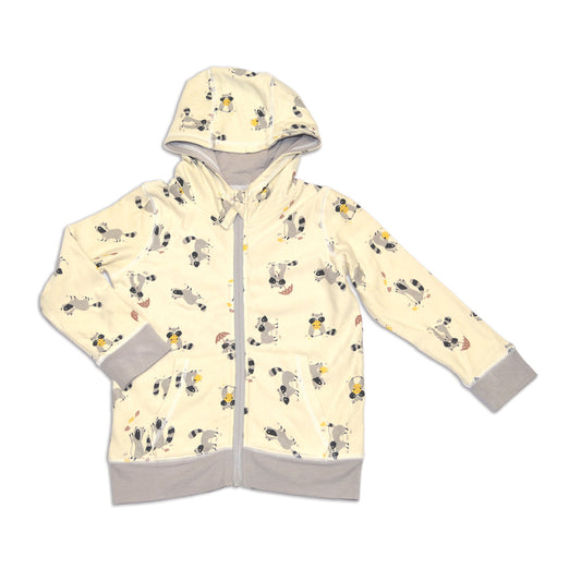 Bamboo Fleece Zip Hoodie with Kangaroo Pocket (Autumn Raccoon Print)