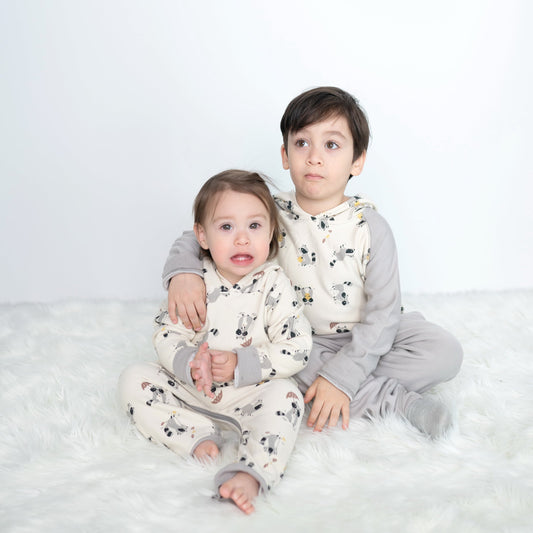 Bamboo Fleece Hooded Romper with Zipper (Autumn Raccoon Print)