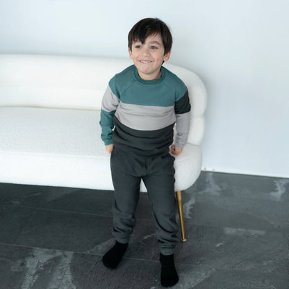Rayon from Bamboo Fleece Colorblock Sweatshirt (Pine/Drizzle/Pirate Ship)